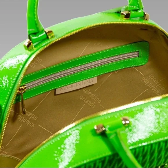 Valentino Orlandi Designer Lime Green Women's Box Hat Leather Tote Purse Handbag - Picture 7 of 11